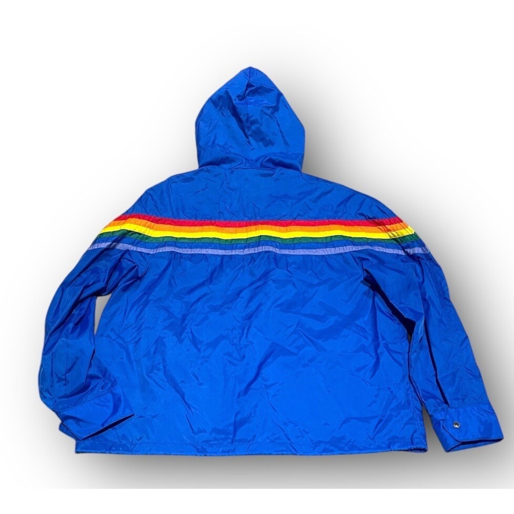 Vtg Volleys Blue Rainbow Nylon Windbreaker Jacket Zip Up Sz XL 23/28" Great Cond - Picture 2 of 6